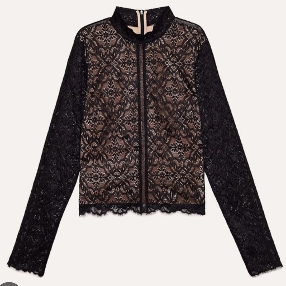 Aritzia Wilfred Black Lace Longsleeve Blouse
